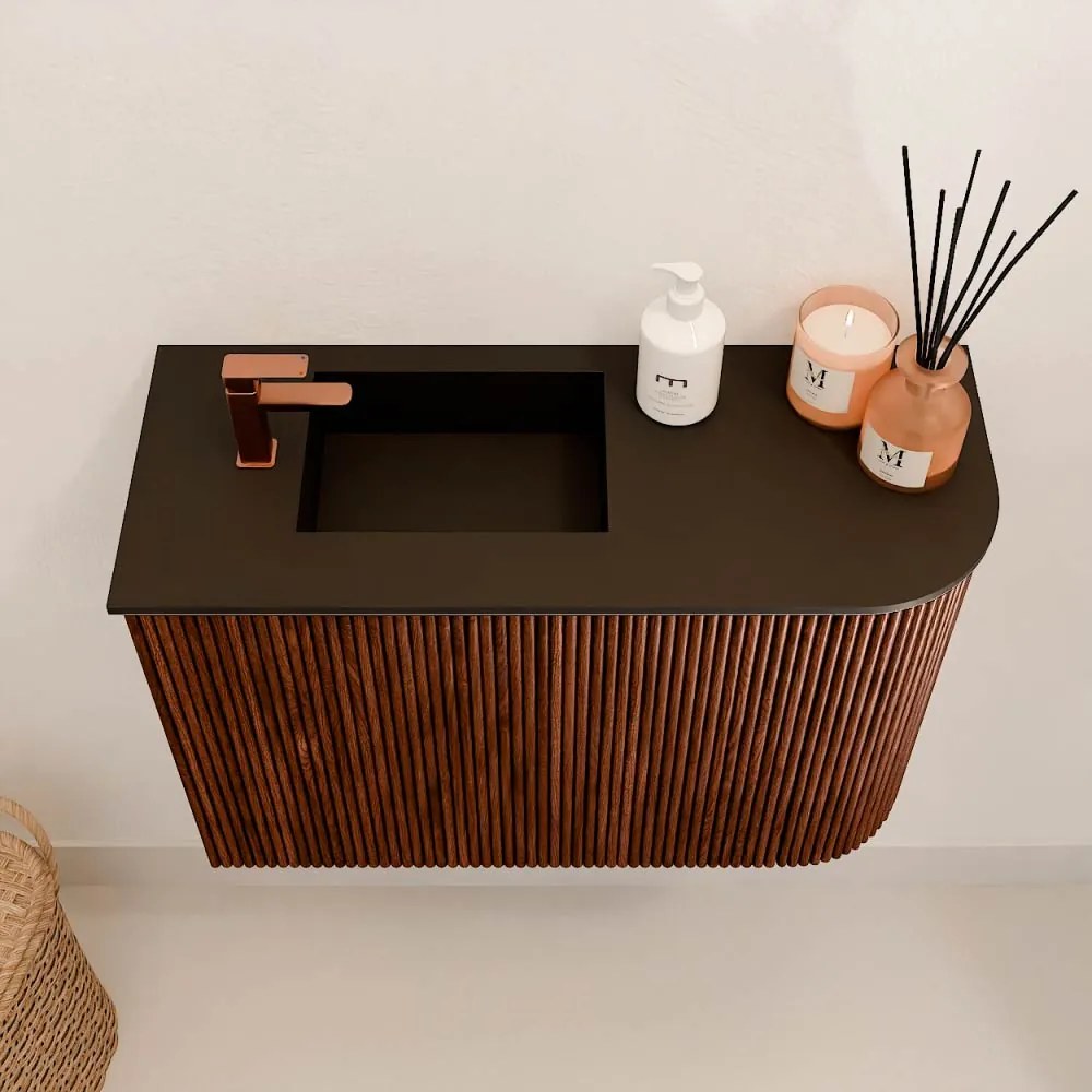 Mondiaz Joya 60cm toiletmeubel ronding rechts ruby met wastafel faye links 1 kraangat urban