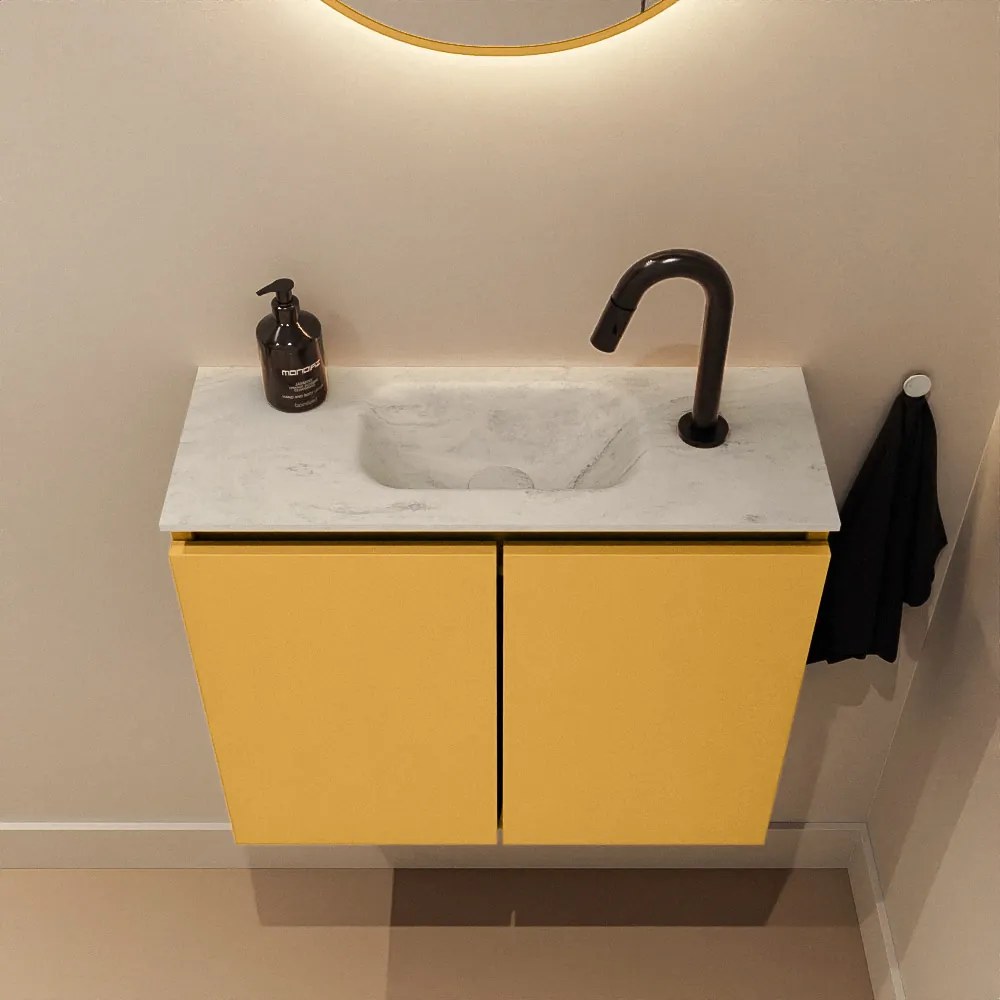 Mondiaz Ture DLux toiletmeubel 60cm ocher met wastafel opalo midden met kraangat