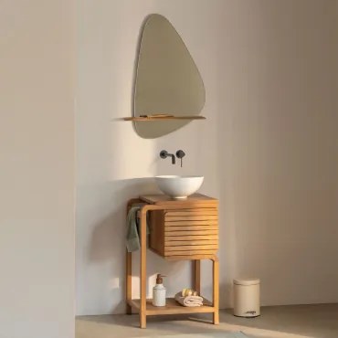 Bradley Teakhouten Badkamermeubelset Rond Wit Keramiek Ø30 Cm Calgari & Onregelmatig Met Houten Plank 55x85 Cm Kai & Matzwart Inbouwmodel - Sklum