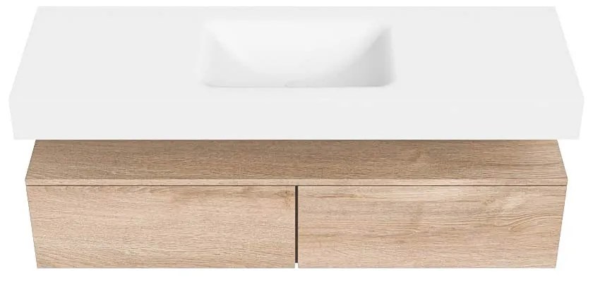 Zaro Alan badmeubel 140cm washed oak 2 lades met vrijhangende wastafel cloud midden 1 kraangat talc