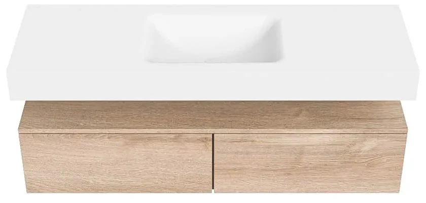 Zaro Alan badmeubel 140cm washed oak 2 lades met vrijhangende wastafel cloud midden 1 kraangat talc