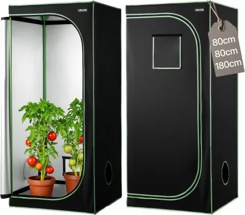 VEVOR kweektent, 80x80x180 cm, kweekkast van 600D, sterk reflecterend mylar, binnenplantentent met observatievenster, grondbak en ritssluiting, kweektent voor fruit, bloemen en groenten in de kas