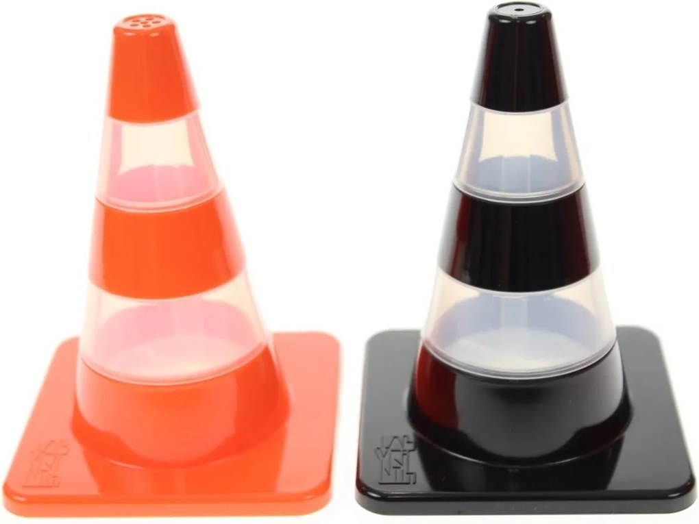 Peper en zoutstel verkeerskegels 7,5 cm zwart/oranje