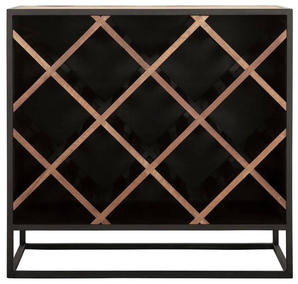 Must Living Wineyard Teak Wijnkast Met Ruit Vakken - 90x40x85cm.