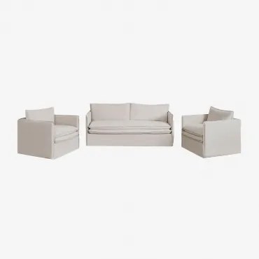 Woonkamerset Met 3-zitsbank En 2 Fauteuils In Linnen En Katoen Grace Stof Beige - Sklum