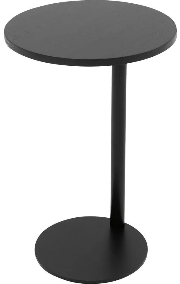 Goossens Nachtkastje Runt, Voet rond metaal ral 9005 zwart, blad massief eik