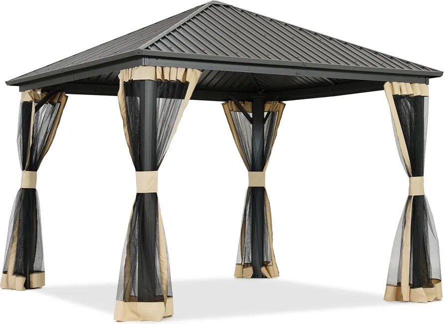Metalen tuinhuis Sardinië 3x3 met muggengaas Garden Point beige