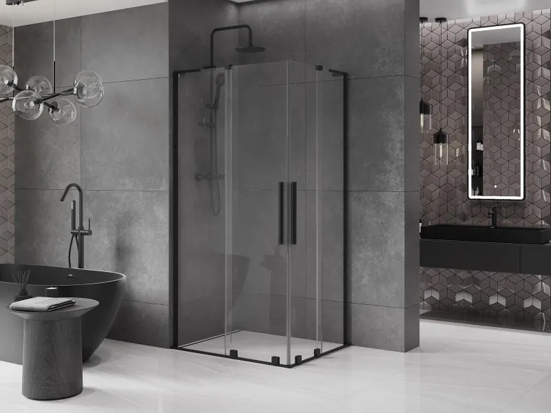 Mexen Velar L Duo schuifdouchecabine 100 x 90 cm, transparant, zwart - 871-100-090-02-03-70