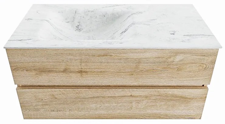 Mondiaz Vica DLux badmeubel 100cm washed oak 2 lades met wastafel opalo links zonder kraangat