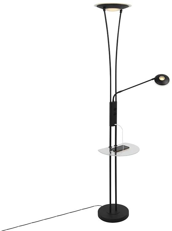 Vloerlamp met dimmer zwart met leesarm incl. LED en USB-poort - Sevilla Modern Binnenverlichting Lamp