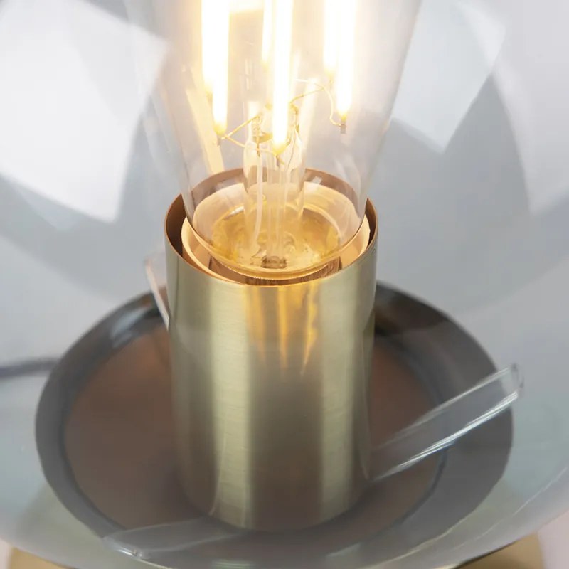 Art deco tafellamp messing met blauw glas - Pallon