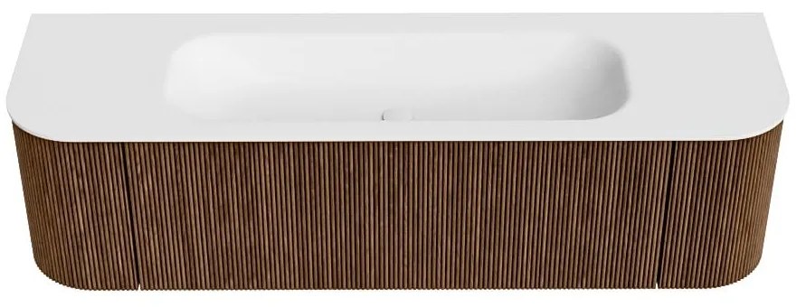 Mondiaz Kurve 160cm badmeubel ronding links/rechts walnut met 1 lade en 2 deuren en wastafel big medium midden zonder kraangat