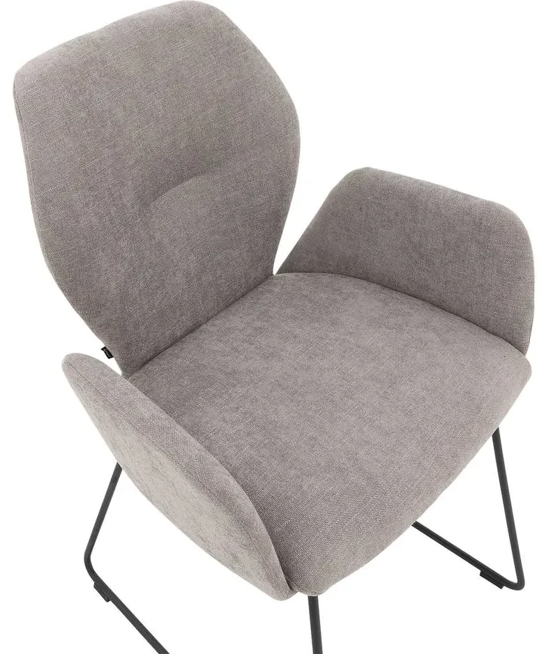 Goossens Eetkamerstoel Hera lichtgrijs stof met armleuning, modern design