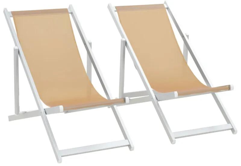 Strandstoelen inklapbaar aluminium en textileen crème 2 st