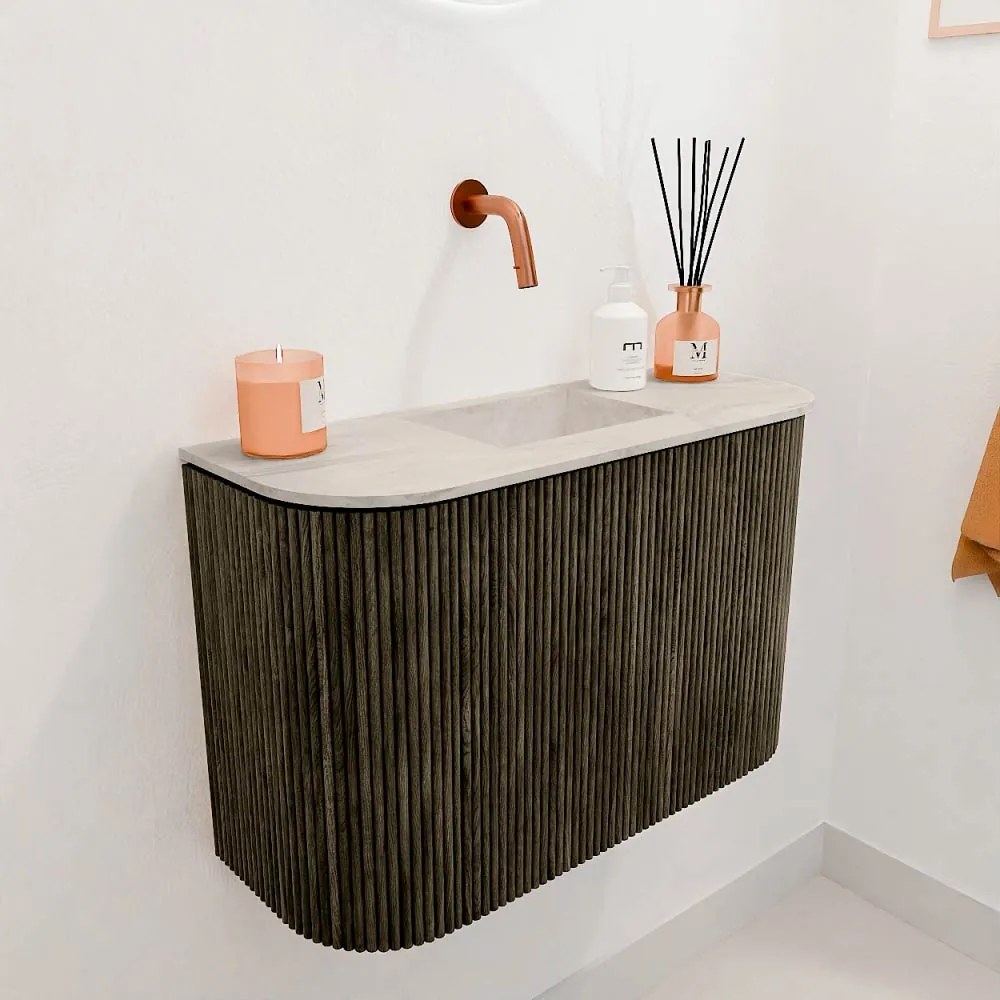 Mondiaz Joya DLux 65cm toiletmeubel ronding links/rechts shadow met wastafel faye midden zonder kraangat ostra