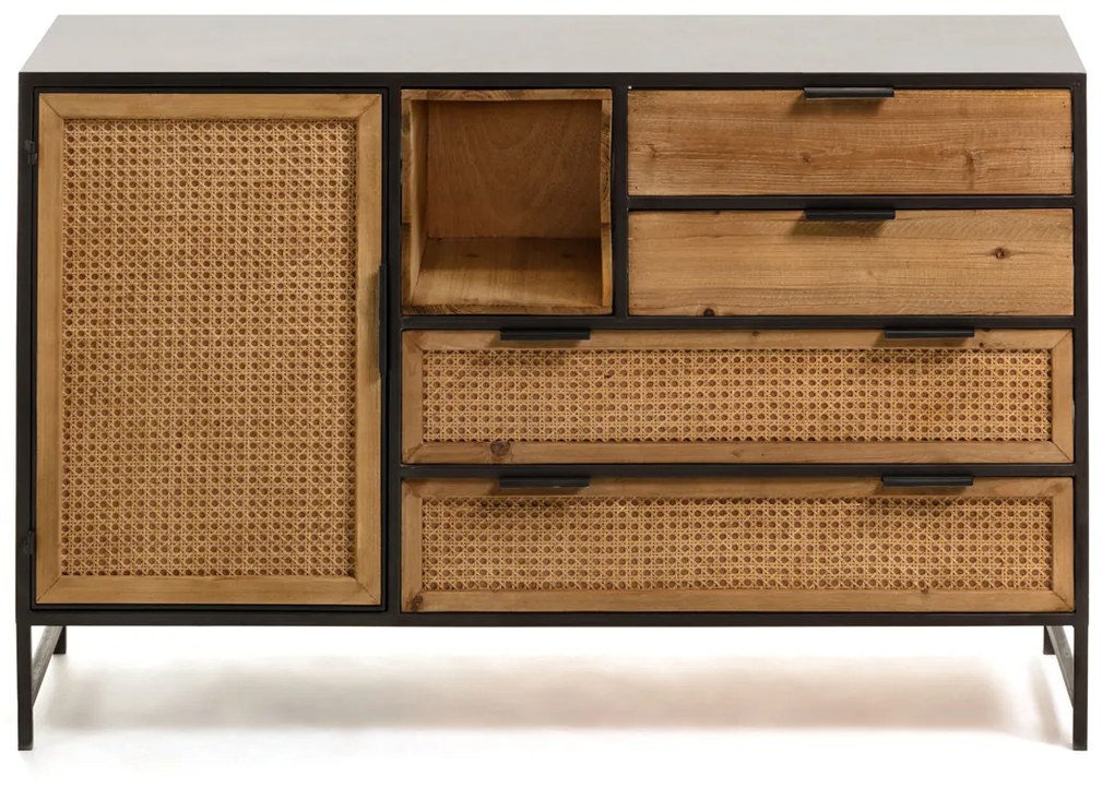 Kave Home Kyoko Rotan Webbing Dressoir Zwart Staal - 120x40x75cm.