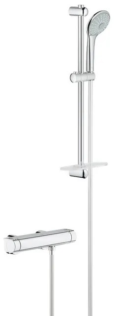 GROHE Grohtherm 2000 Doucheset - thermostatische douchekraan - met glijstangset - 60cm - ronde handdouche - 3 straalsoorten - gladde doucheslang - met zeepschaal - chroom 34195001