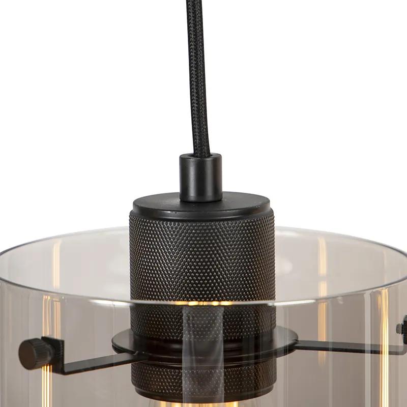 Eettafel / Eetkamer Design hanglamp zwart met smoke glas 4-lichts - Dome Design E27 Binnenverlichting Lamp