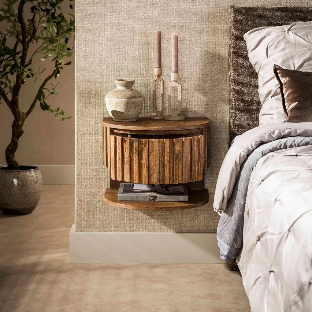 Zwevend Nachtkastje Hout Met Legplank - 40x35x30cm.