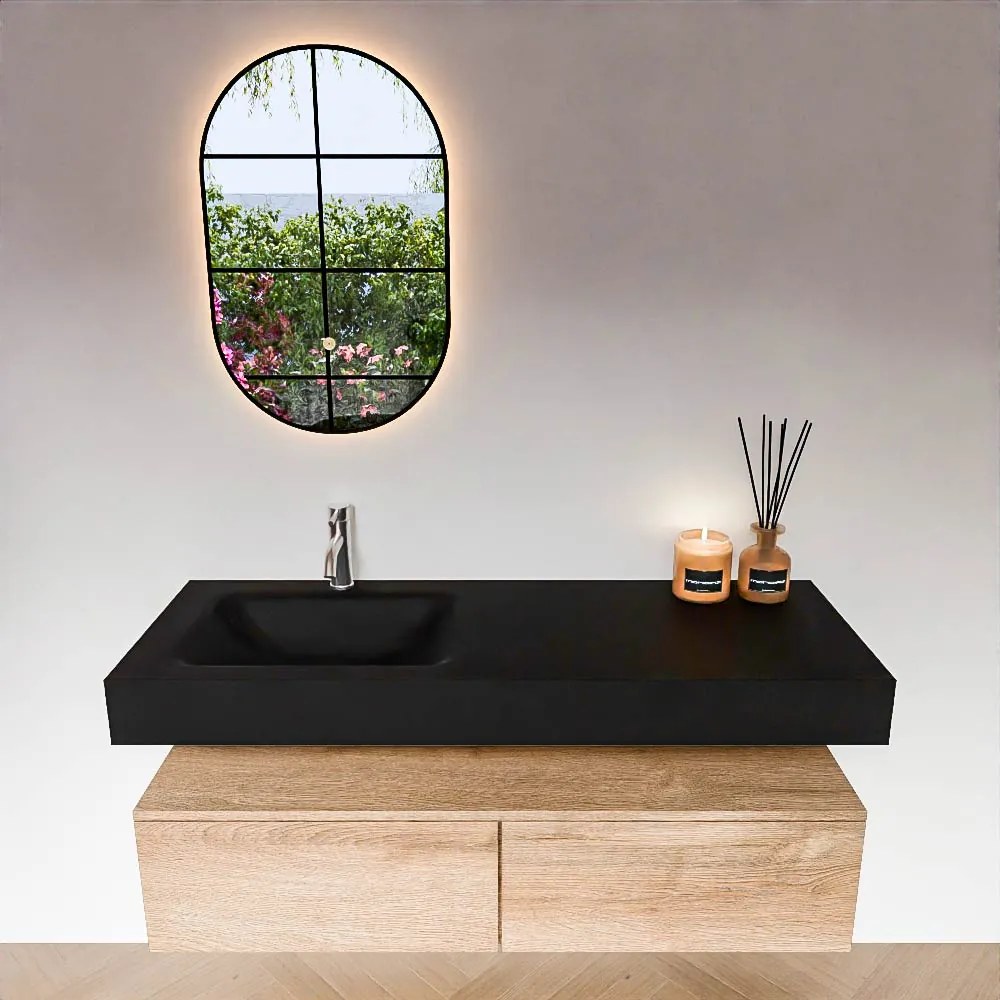 Zaro Alan badmeubel 130cm washed oak 2 lades met vrijhangende wastafel cloud links 1 kraangat urban