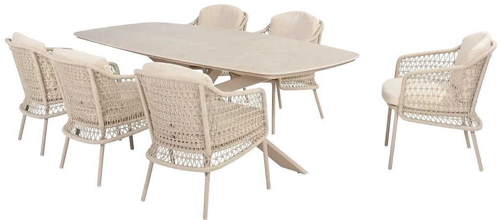 4 Seasons Outdoor Puccini tuinset latte met Prado tafel met keramisch blad 240 cm beige weerbestendig