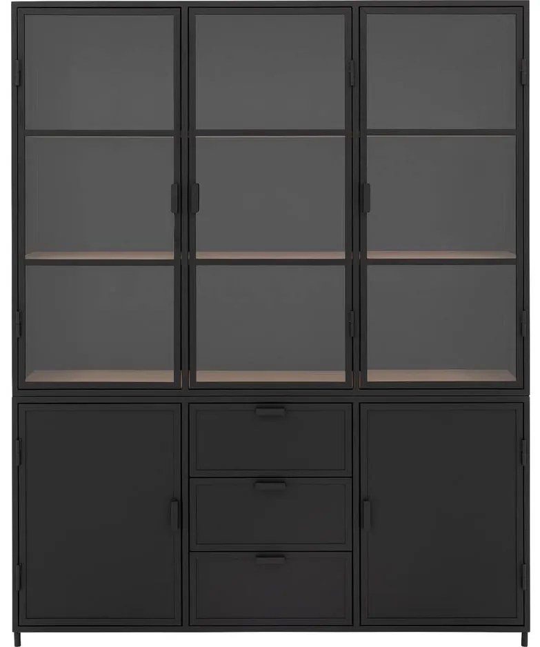 Goossens Buffetkast Metallo, 3 glasdeuren 2 dichte deuren 3 laden, blank eiken, 160 x 200 x 40 cm, urban industrieel