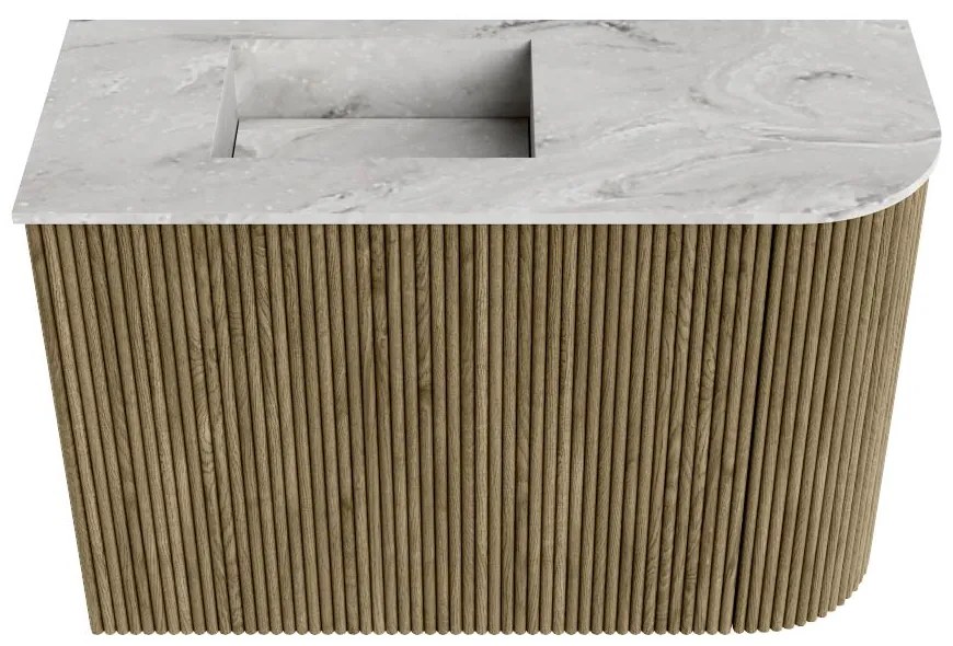 Mondiaz Joya DLux 60cm toiletmeubel ronding rechts dusk met wastafel faye links zonder kraangat glace