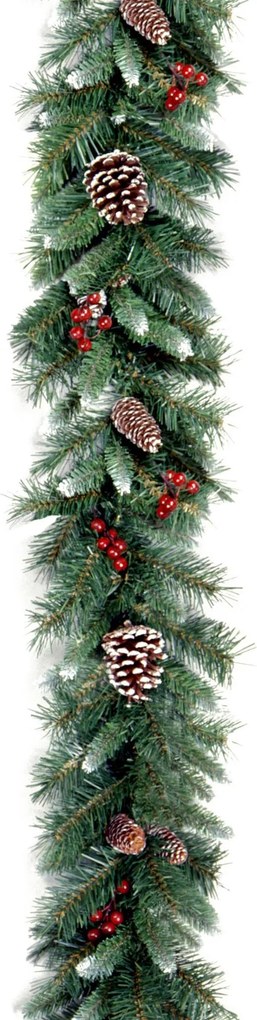 Famiflora Guirlande "Frosted Berry" - groen - L274 x diameter 25 cm - frosted look - met rode bessen &amp; dennenappels