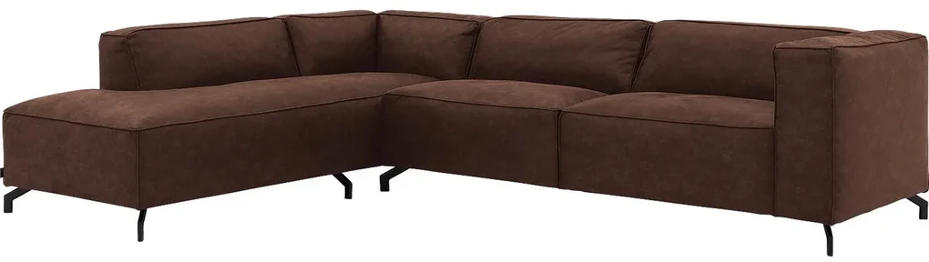 Goossens Bank Calvin bruin, micro leer, 3,5-zits, modern design met ligelement links