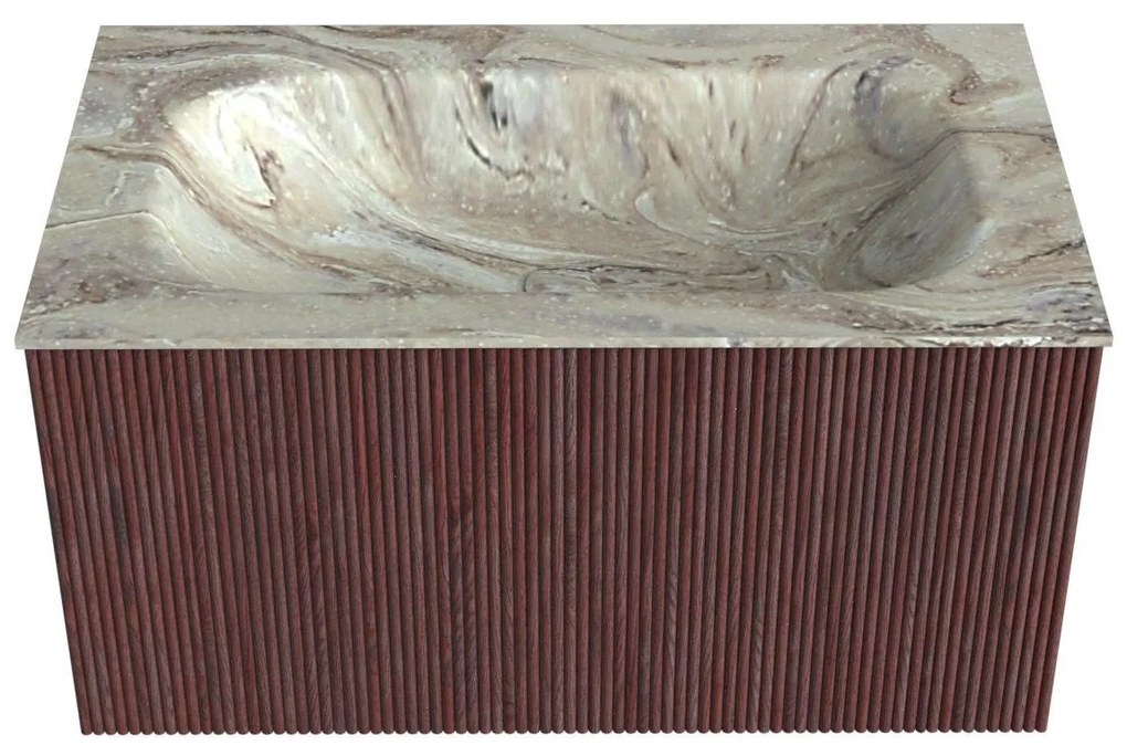 Mondiaz Kurve-dlux 80cm badmeubel ruby met 1 lade en wastafel big small midden zonder kraangat glace