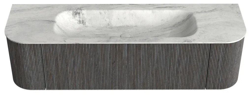 Mondiaz Kurve-dlux 160cm badmeubel ronding links/rechts shadow met 1 lade en 2 deuren en wastafel big medium midden zonder kraangat opalo