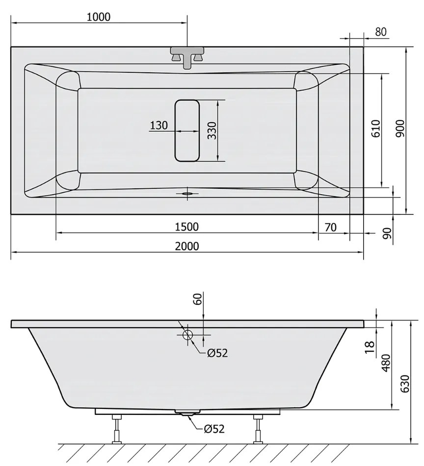 Polysan Marlene Slim ligbad 200x90x48cm wit