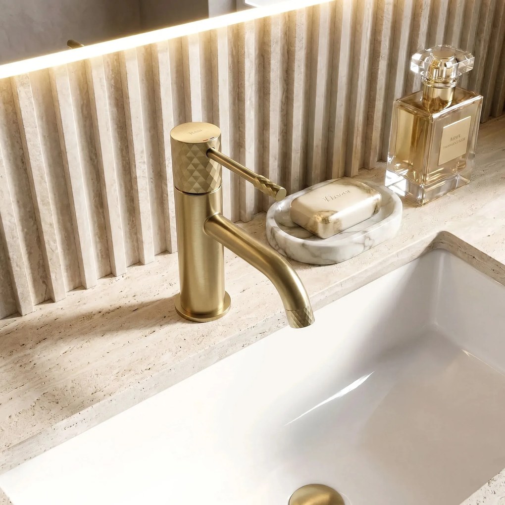 Wastafelkraan Rea Lungo Diamond Brush Gold Low