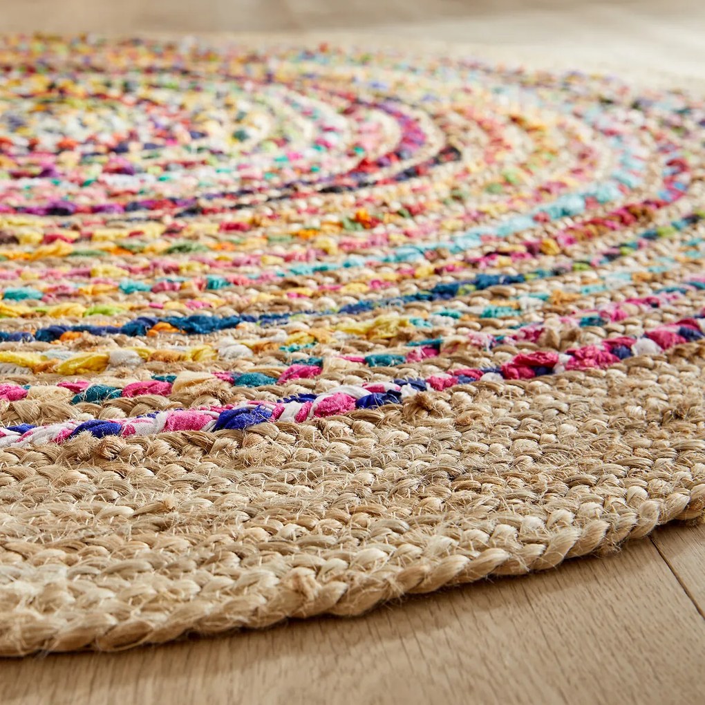 Vloerkleed in jute en recycled katoen ø150 cm, Jaco