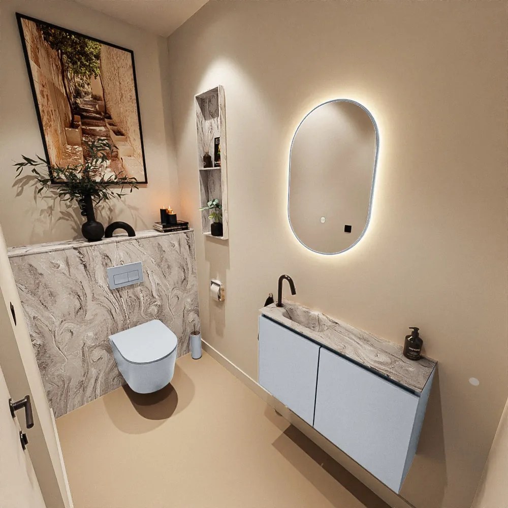 Mondiaz Ture DLux toiletmeubel 80cm clay met wastafel glace links met kraangat