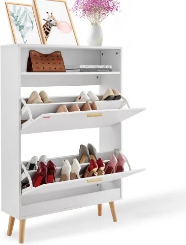 VEVOR Slim schoenenkast, wit schoenenrek, 800 x 237 x 1205 mm schoenenrek met 2 kleppen + bovenste opbergvak, schoenenkast met een draagvermogen van 68 kg, schoenenkast van massief hout voor de hal, buiten