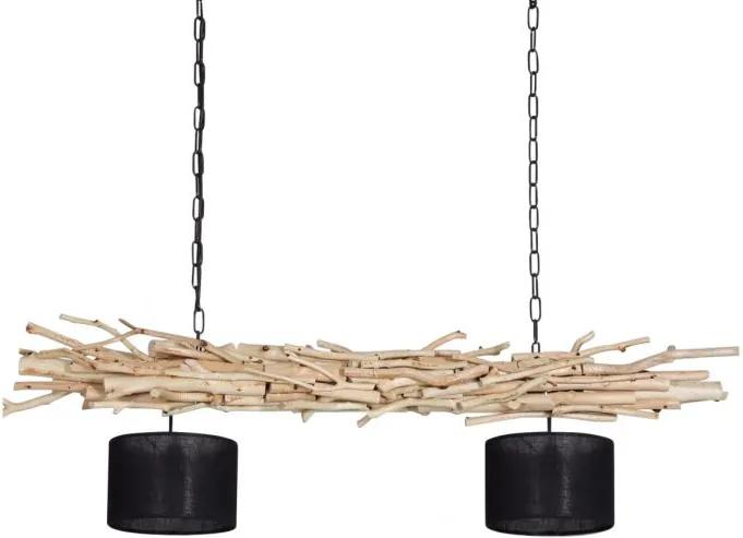 Hanglamp Blank hout met Zwarte Lampenkapjes
