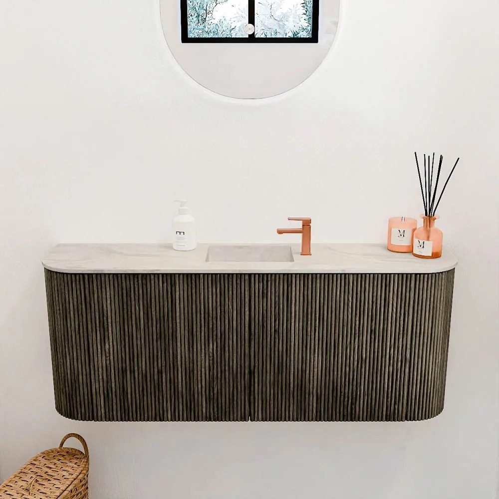 Mondiaz Joya DLux 105cm toiletmeubel ronding links/rechts shadow met wastafel faye midden 1 kraangat ostra