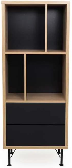 Tenzo boekenkast Flow 2 lades - eikenkleur/zwart -143x57x44 cm - Leen Bakker