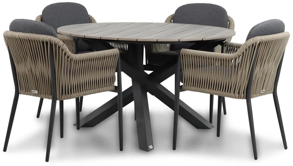 Tuinset Ronde Tuintafel 125 cm Rope Taupe 4 personen Coco Romeo/Ancona