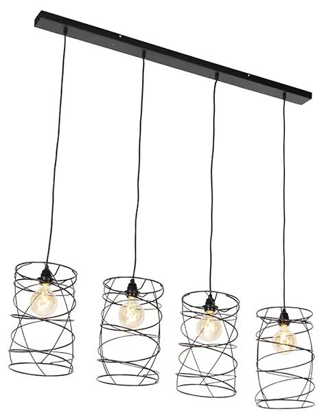 Eettafel / Eetkamer Design hanglamp zwart 4-lichts - Spira Design E27 Binnenverlichting Lamp