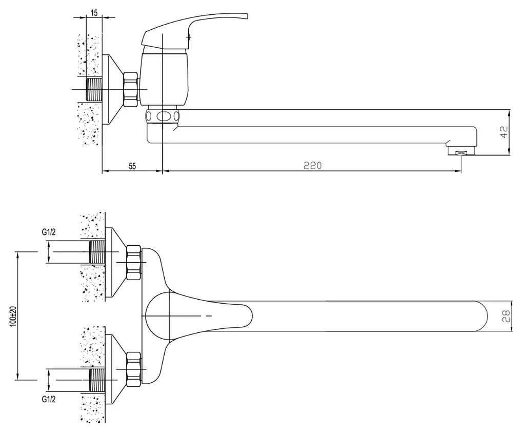 Aqualine 35 wastafelkraan met rechte uitloop 22cm hartafstand 10cm chroom