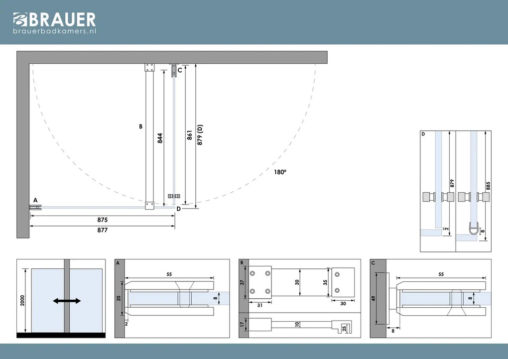 Brauer Void Carving profielloze douchecabine 90x90cm gunmetal geborsteld PVD