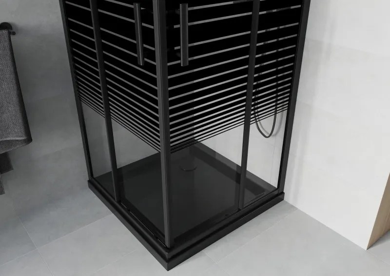 Mexen Rio vierkante douchecabine 80 x 80 cm, zwarte strepen, zwart + Flat douchebak, zwart - 860-080-080-70-20-4070B