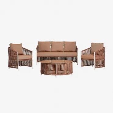 Tuinset Met Een 2-zitsbank, 2 Fauteuils En Salontafels Van Aluminium En Sophie Gevlochten Touw. Nagi Brąz - Sklum