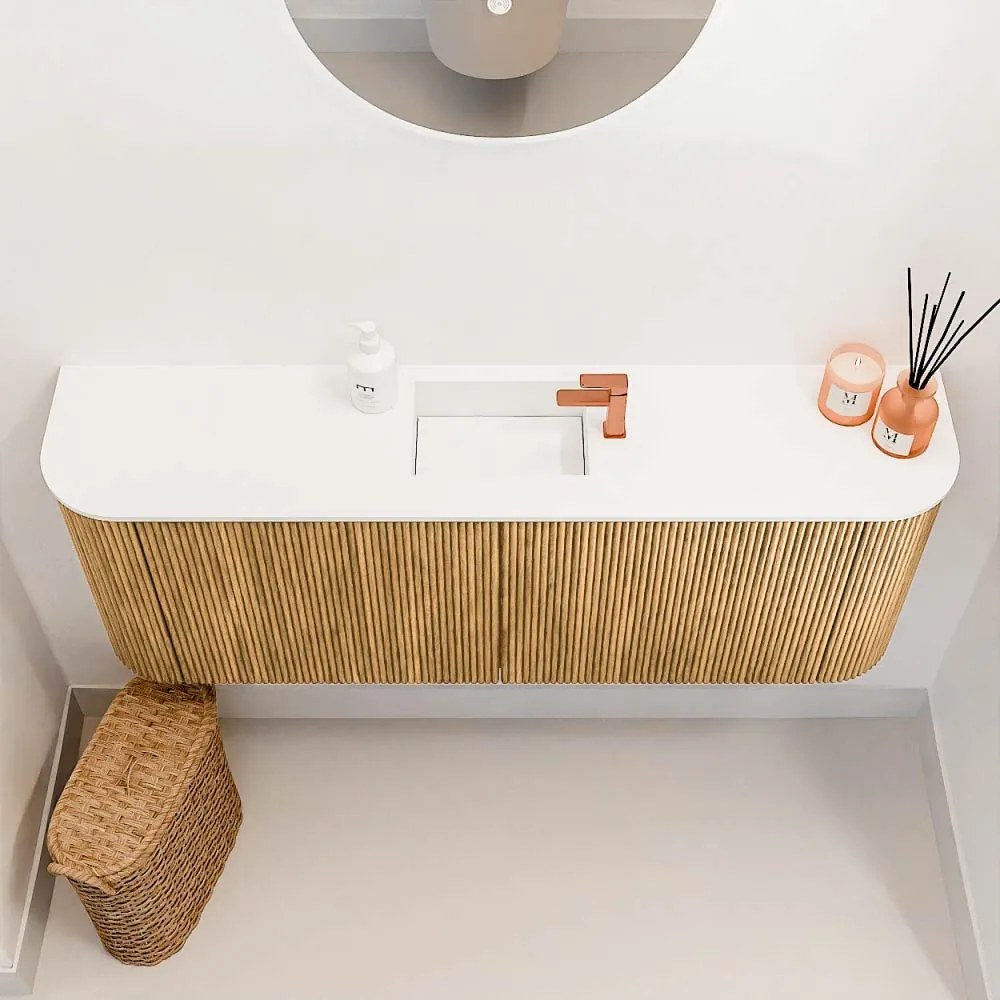 Mondiaz Joya 115cm toiletmeubel ronding links/rechts oak met wastafel faye midden 1 kraangat talc
