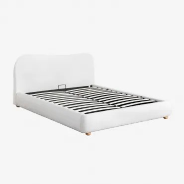 Winselet Gestoffeerd Bed Met Opbergruimte Chenille Ivoorwit & 160 X 200 Cm - Sklum