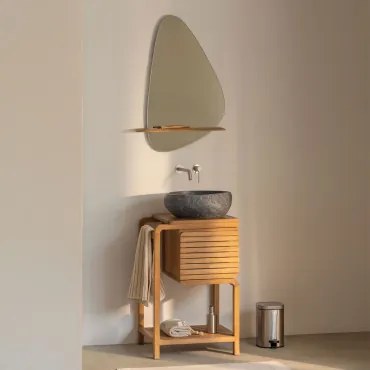 Bradley Teakhouten Badkamermeubelset Onregelmatige In Zwart Cement ↔︎40 Cm Fedro & Onregelmatig Met Houten Plank 55x85 Cm - Sklum
