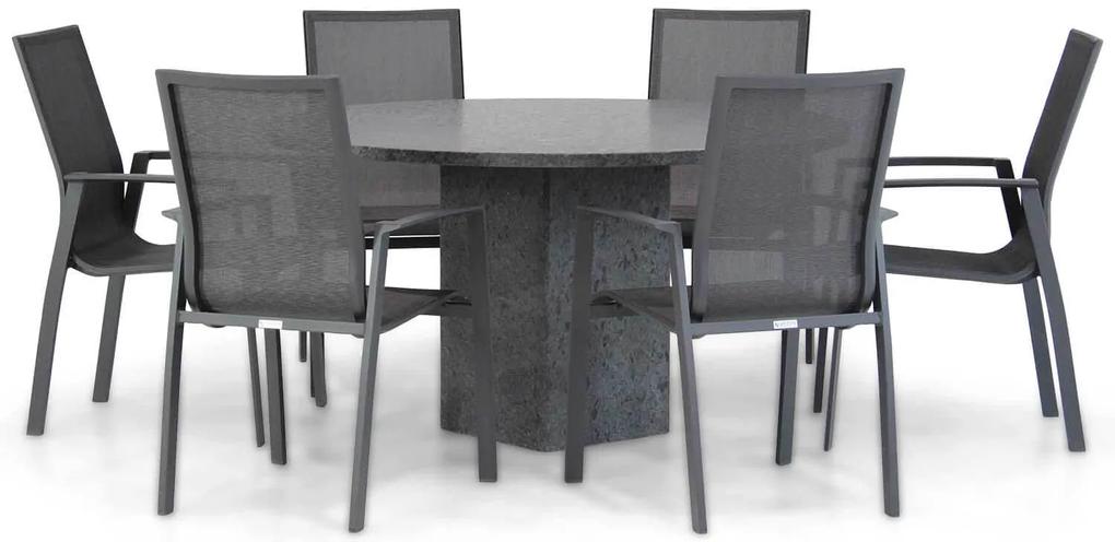 Tuinset Ronde Tuintafel 140 cm Aluminium/textileen Grijs 6 personen Lifestyle Garden Furniture Ultimate/Graniet