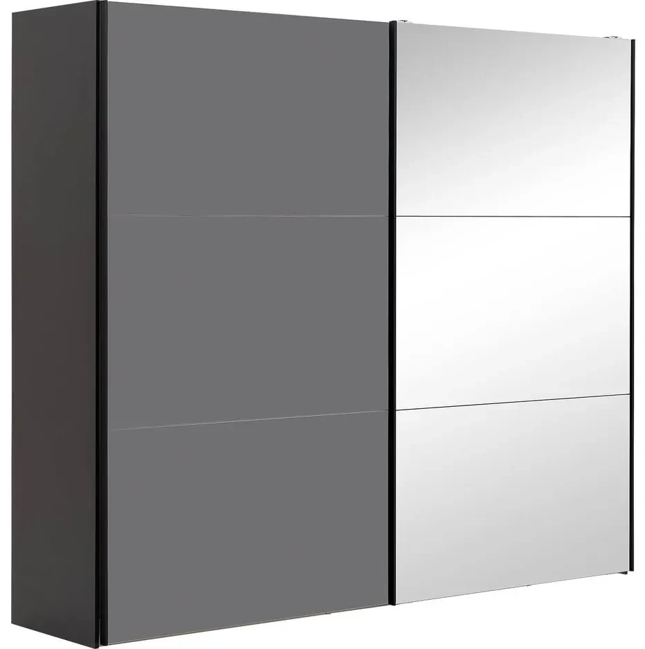 Goossens Kledingkast Easy Storage Sdk, 203 cm breed, 220 cm hoog, 1x 3 paneel glas schuifdeur li en 1x 3 paneel spiegel schuifdeur re